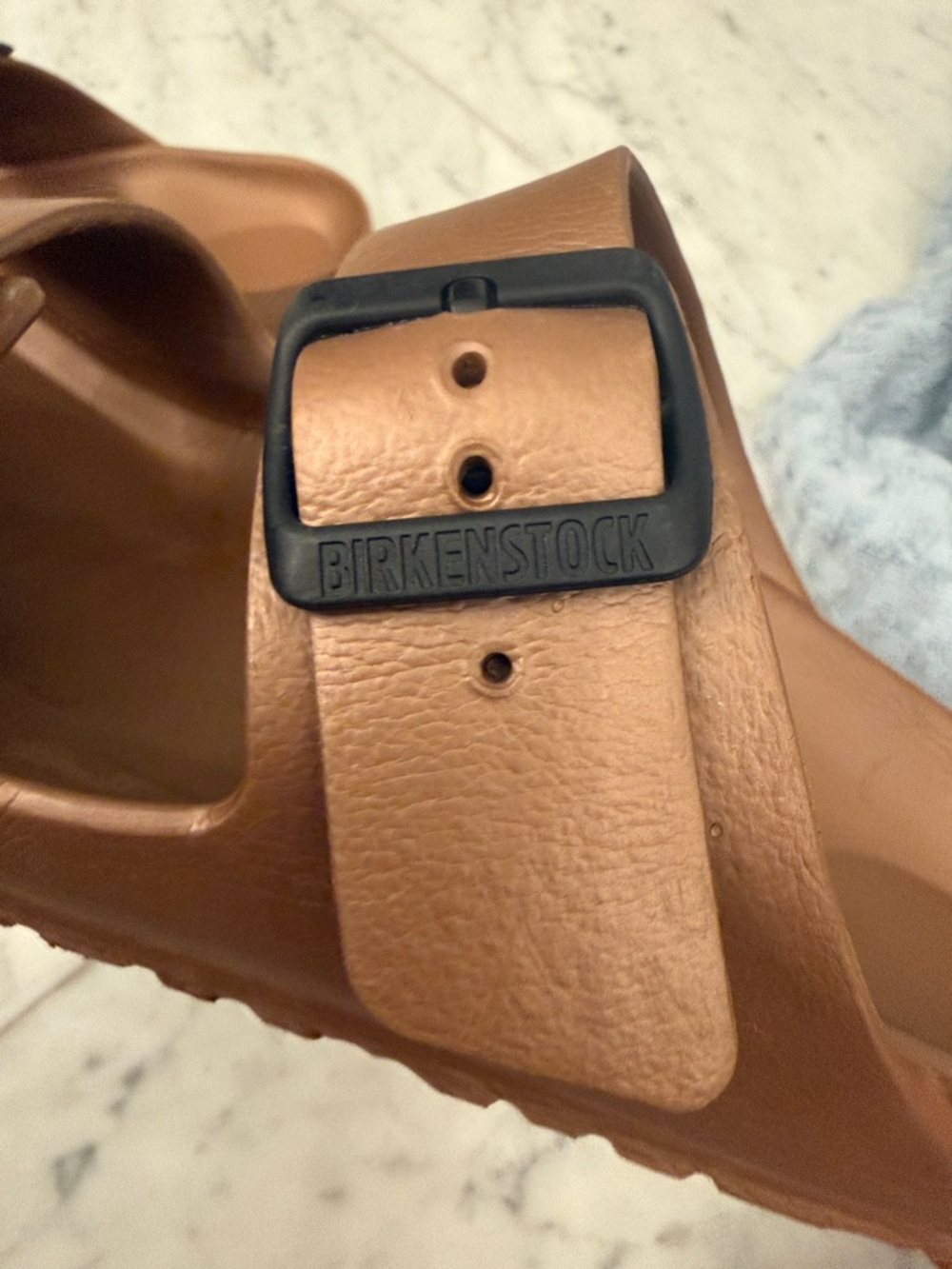 Birkenstock Arizona EVA Metallic Copper Double-Strap Sandals with Black Buckles - Picture 4 of 6